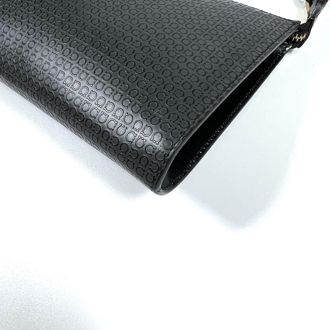 Salvatore Ferragamo Accessory Pouch Shoulder Bag Purse Gancini PVC Leather Black