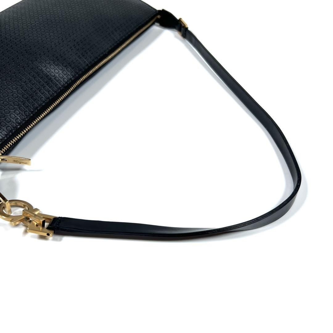 Salvatore Ferragamo Accessory Pouch Shoulder Bag Purse Gancini PVC Leather Black