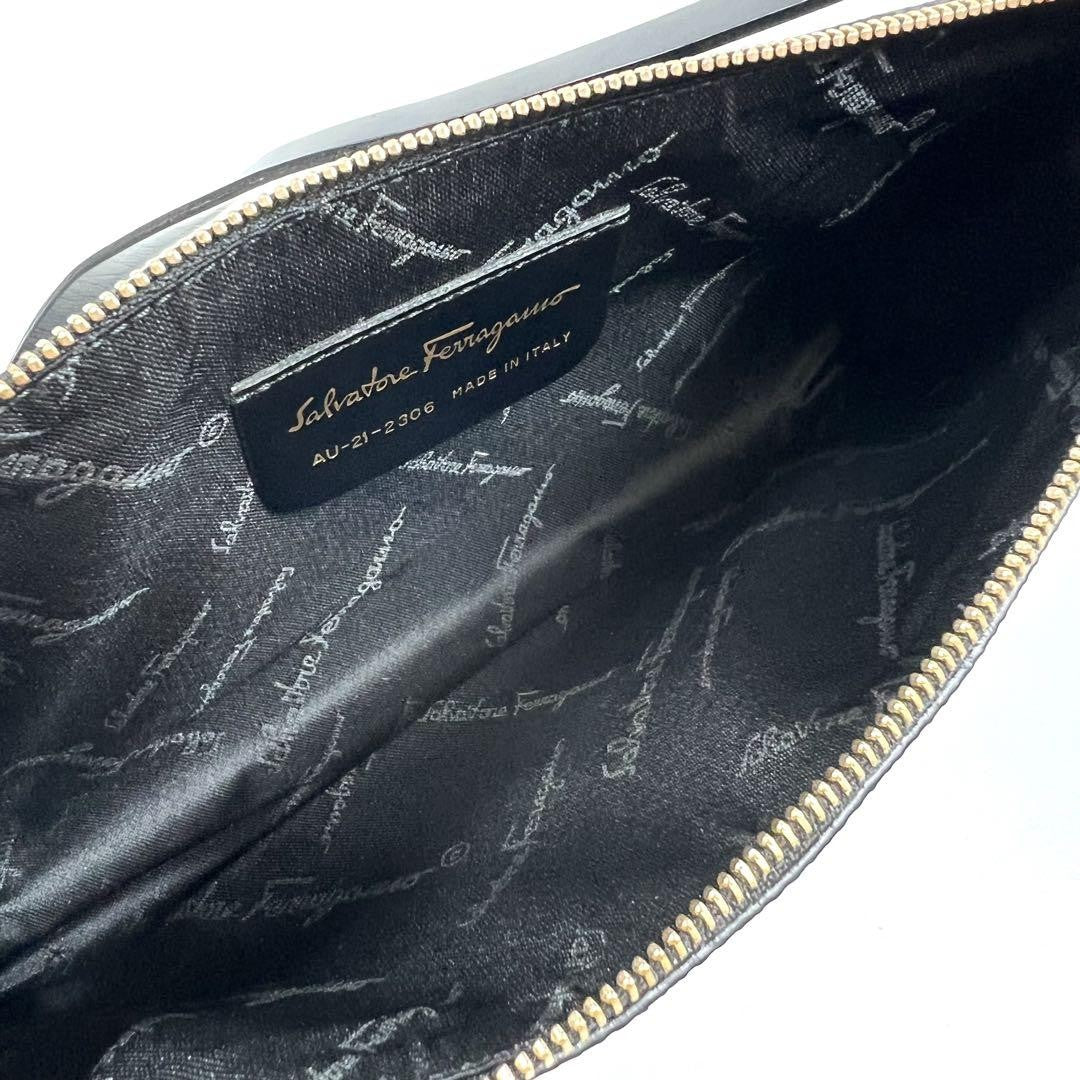 Salvatore Ferragamo Accessory Pouch Shoulder Bag Purse Gancini PVC Leather Black
