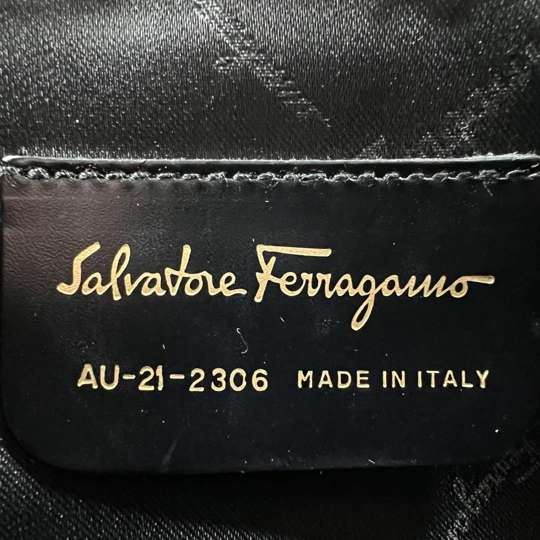 Salvatore Ferragamo Accessory Pouch Shoulder Bag Purse Gancini PVC Leather Black
