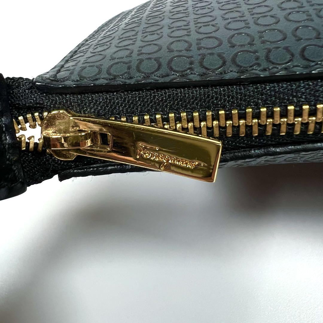 Salvatore Ferragamo Accessory Pouch Shoulder Bag Purse Gancini PVC Leather Black