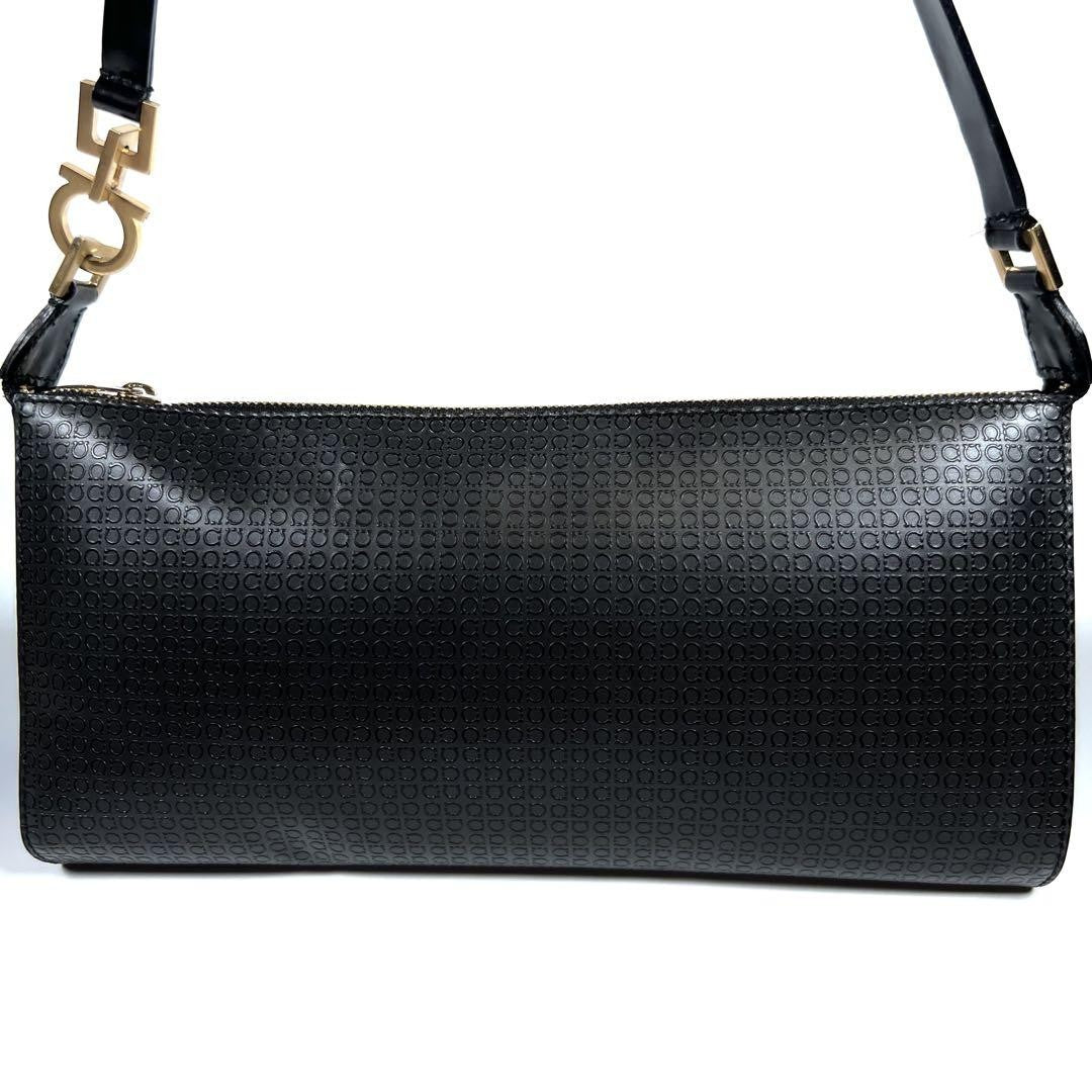Salvatore Ferragamo Accessory Pouch Shoulder Bag Purse Gancini PVC Leather Black