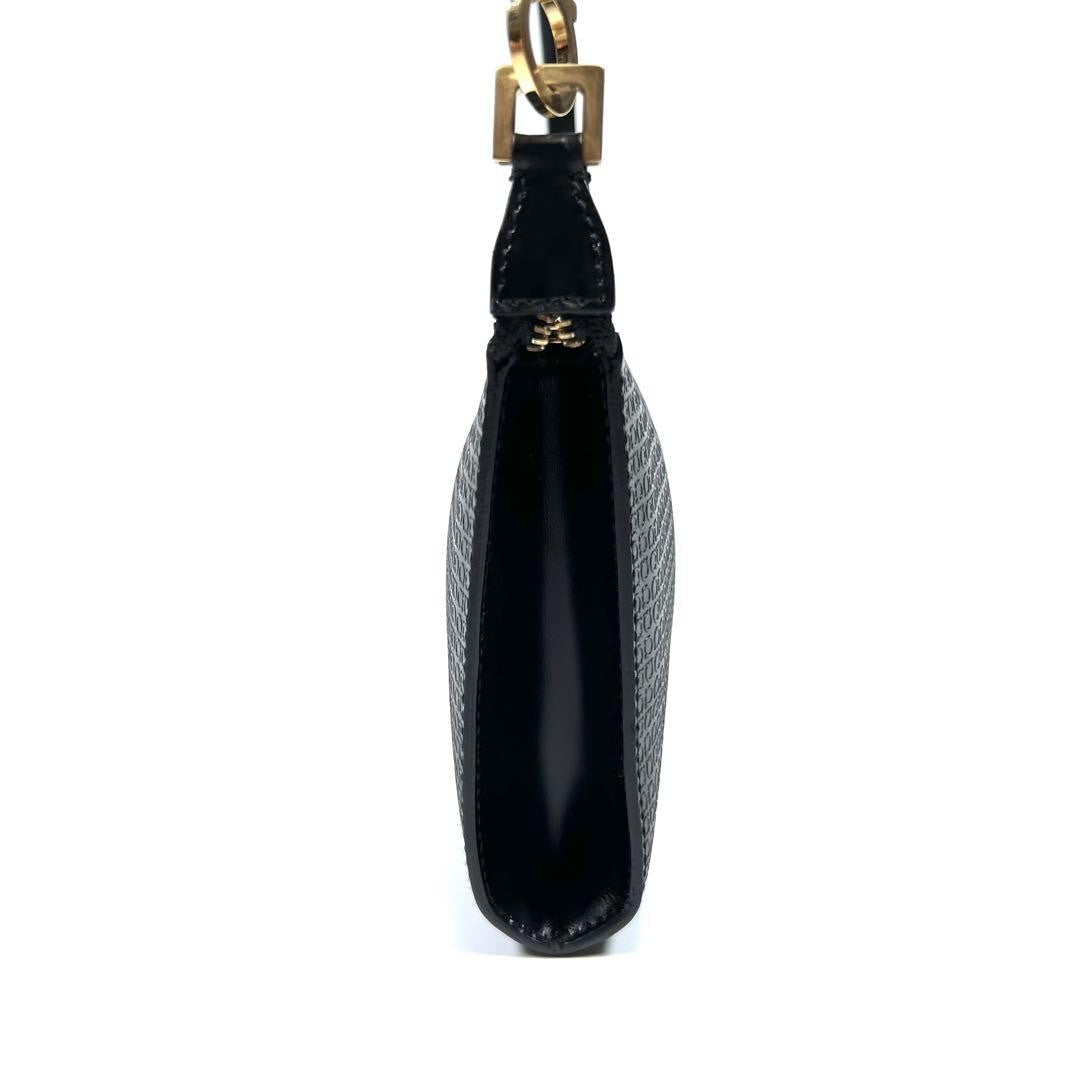 Salvatore Ferragamo Accessory Pouch Shoulder Bag Purse Gancini PVC Leather Black
