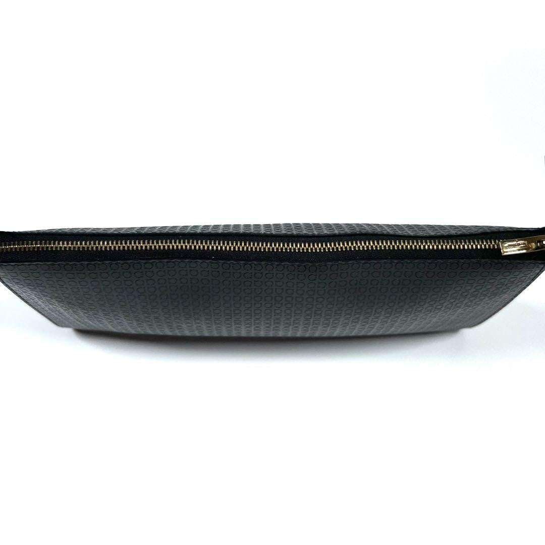 Salvatore Ferragamo Accessory Pouch Shoulder Bag Purse Gancini PVC Leather Black