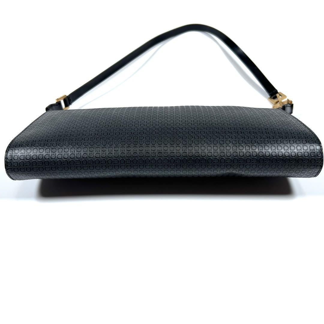 Salvatore Ferragamo Accessory Pouch Shoulder Bag Purse Gancini PVC Leather Black