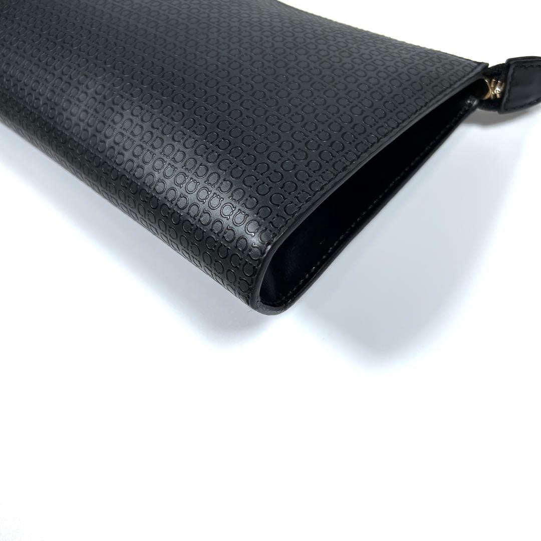 Salvatore Ferragamo Accessory Pouch Shoulder Bag Purse Gancini PVC Leather Black