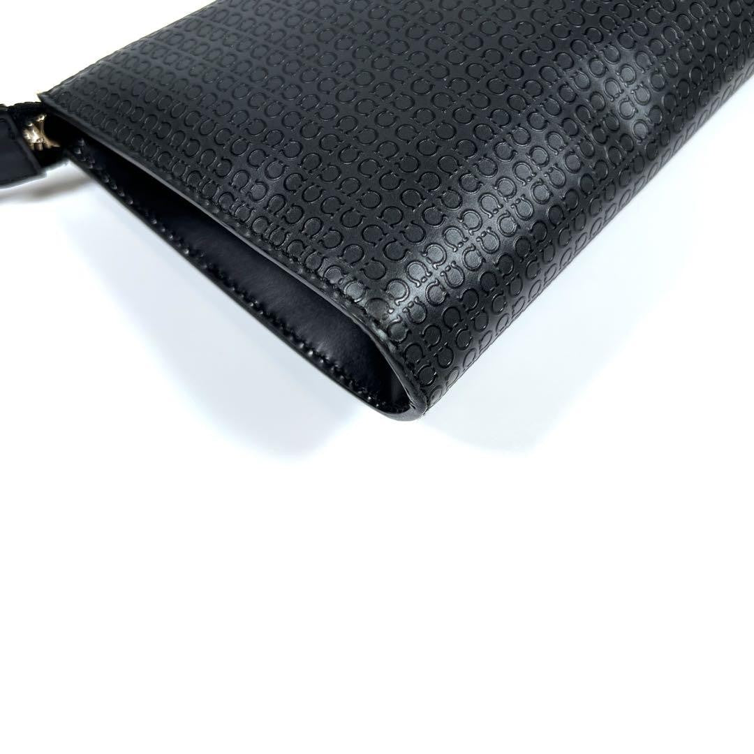 Salvatore Ferragamo Accessory Pouch Shoulder Bag Purse Gancini PVC Leather Black