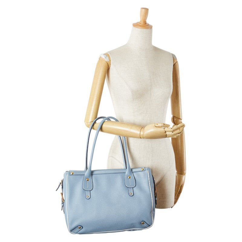 Salvatore Ferragamo Hand Bag Tote Purse Leather Light Blue Authentic