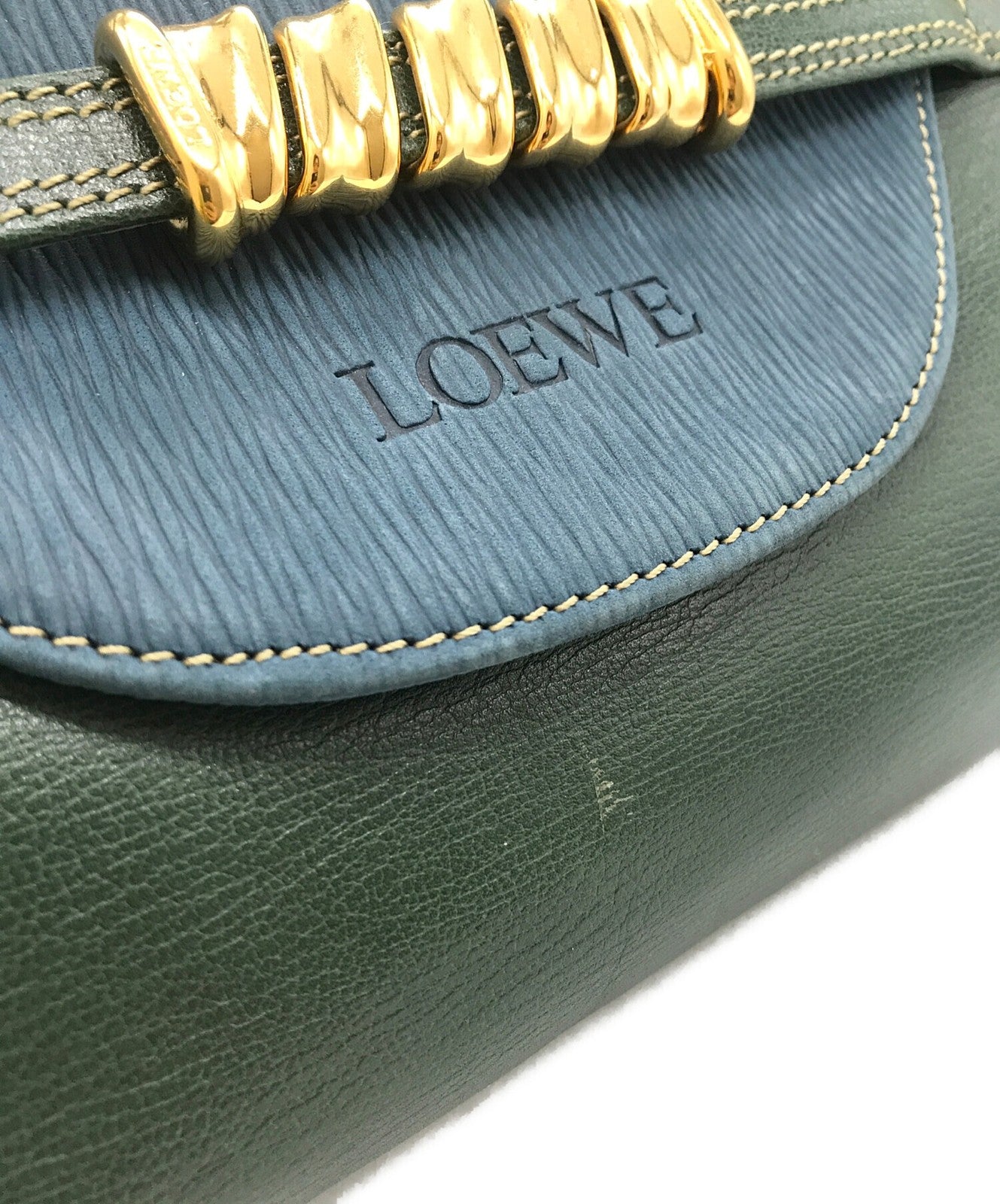 LOEWE Clutch Bag Second Bag Logo Green Blue Authentic