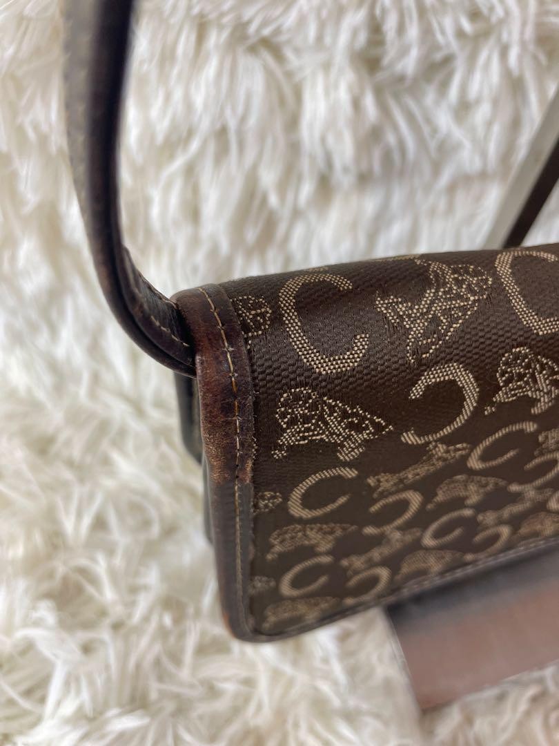 CELINE Shoulder Bag Purse Horse carriage Brown Authentic