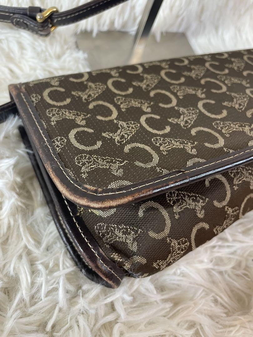 CELINE Shoulder Bag Purse Horse carriage Brown Authentic