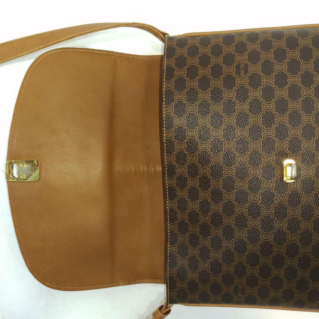 CELINE Shoulder Bag Purse Macadam Leather PVC Brown Authentic