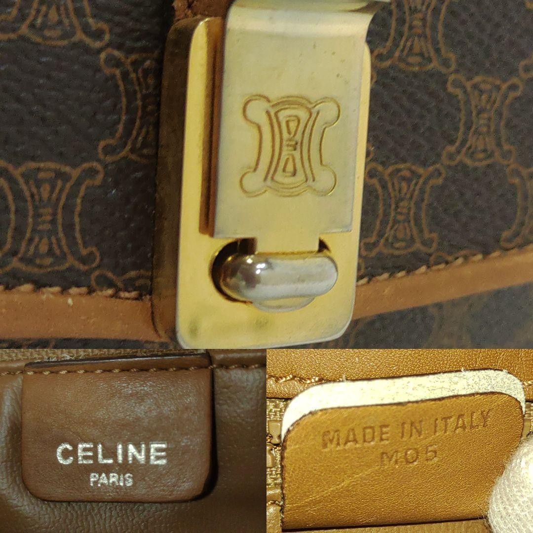 CELINE Shoulder Bag Purse Macadam Leather PVC Brown Authentic
