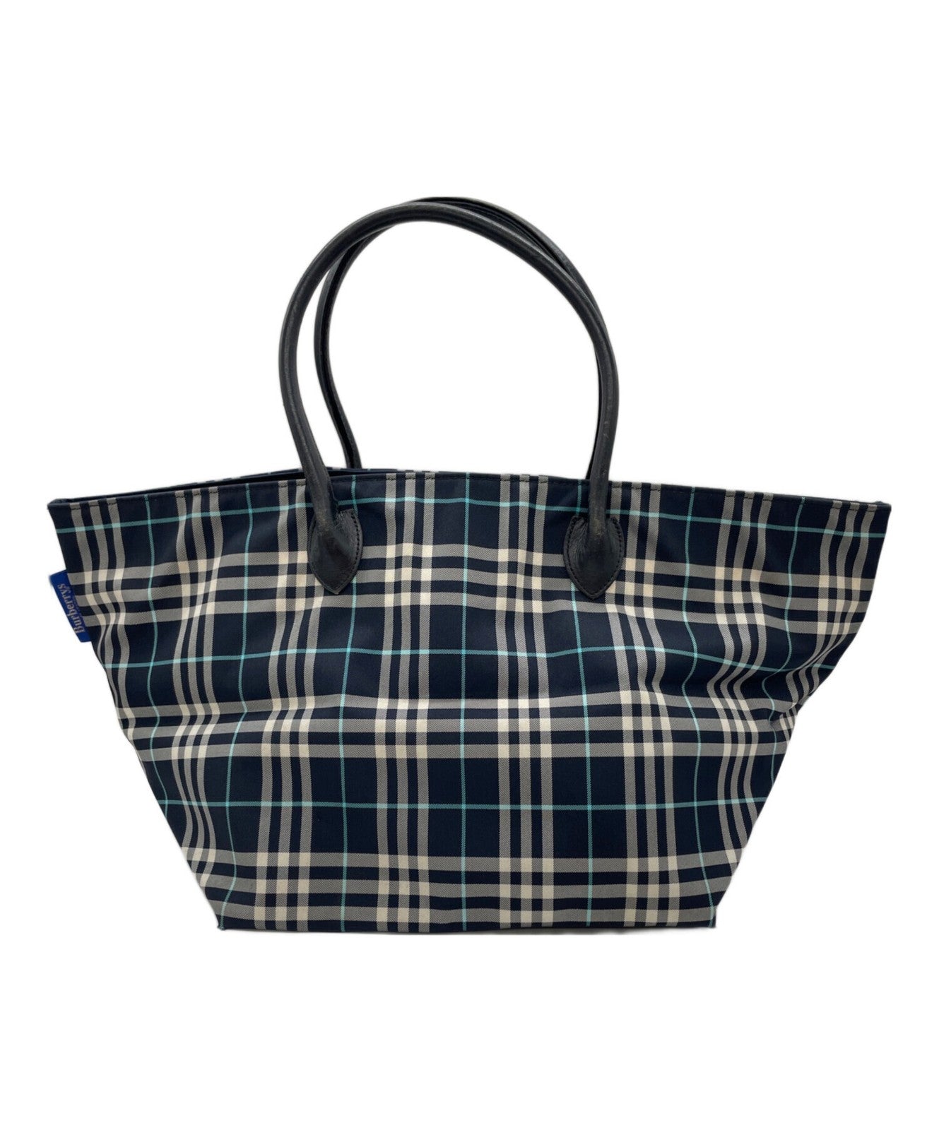 BURBERRY BLUE LABEL Hand Bag Tote Purse Nova Check Nylon Navy Authentic