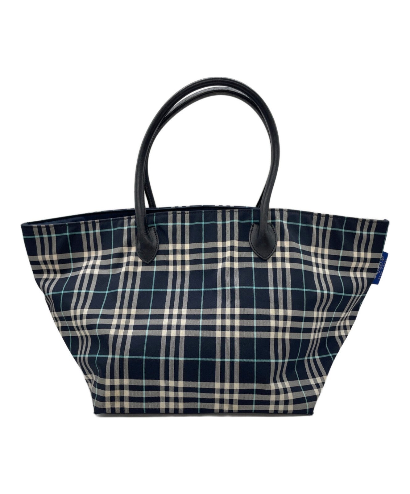 BURBERRY BLUE LABEL Hand Bag Tote Purse Nova Check Nylon Navy Authentic