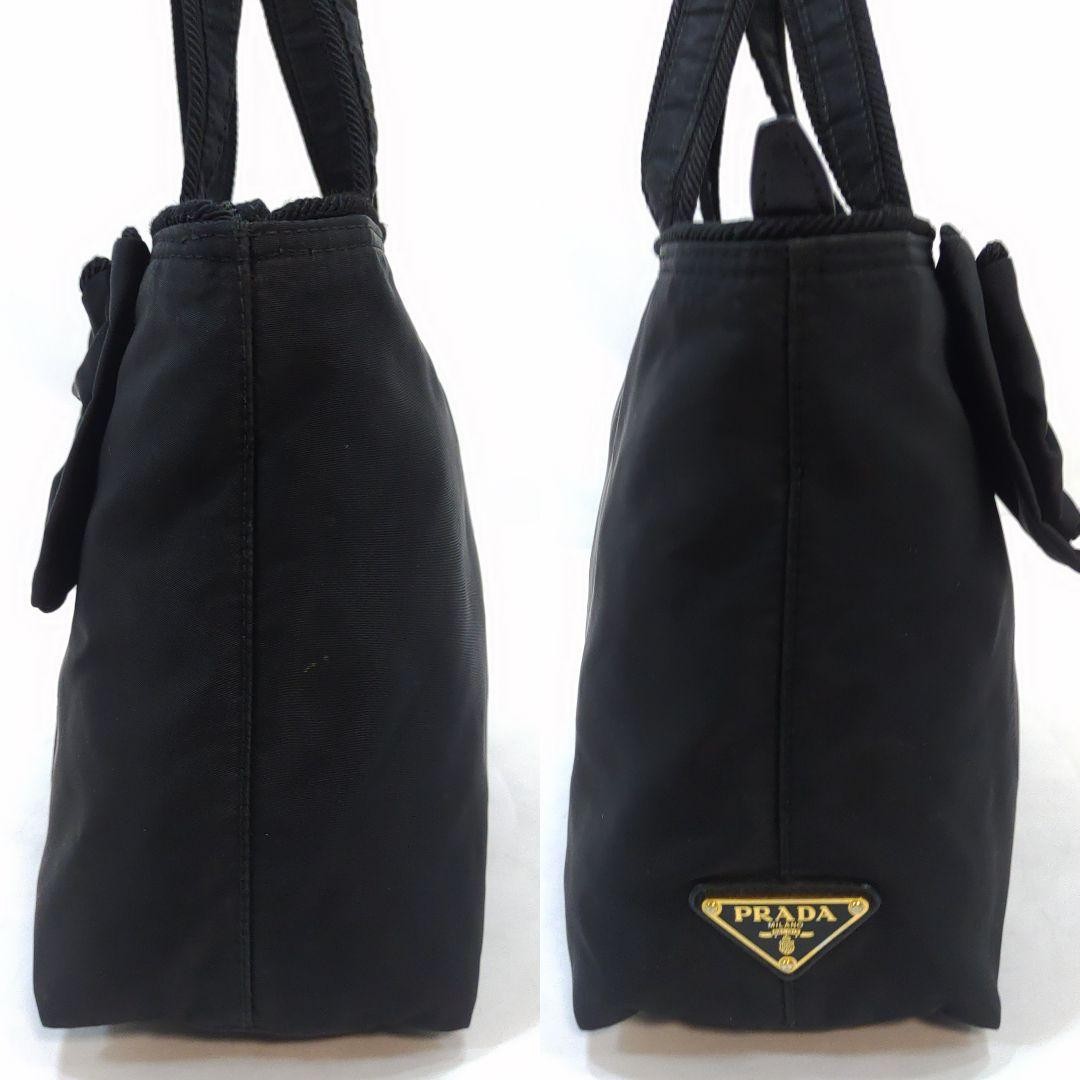 PRADA Hand Shoulder Bag Tote Purse 2way Logo Ribbon Nylon Black Authentic