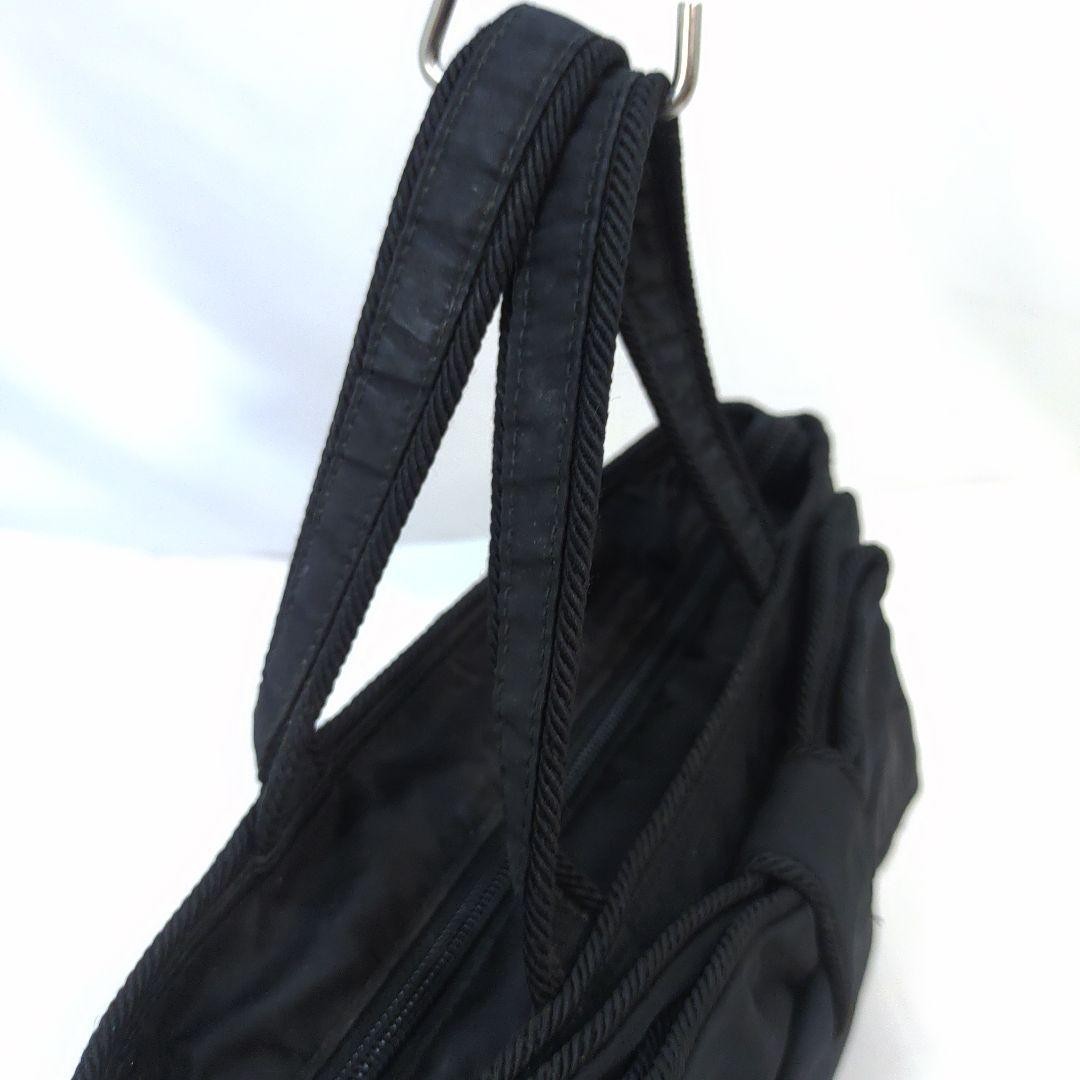PRADA Hand Shoulder Bag Tote Purse 2way Logo Ribbon Nylon Black Authentic