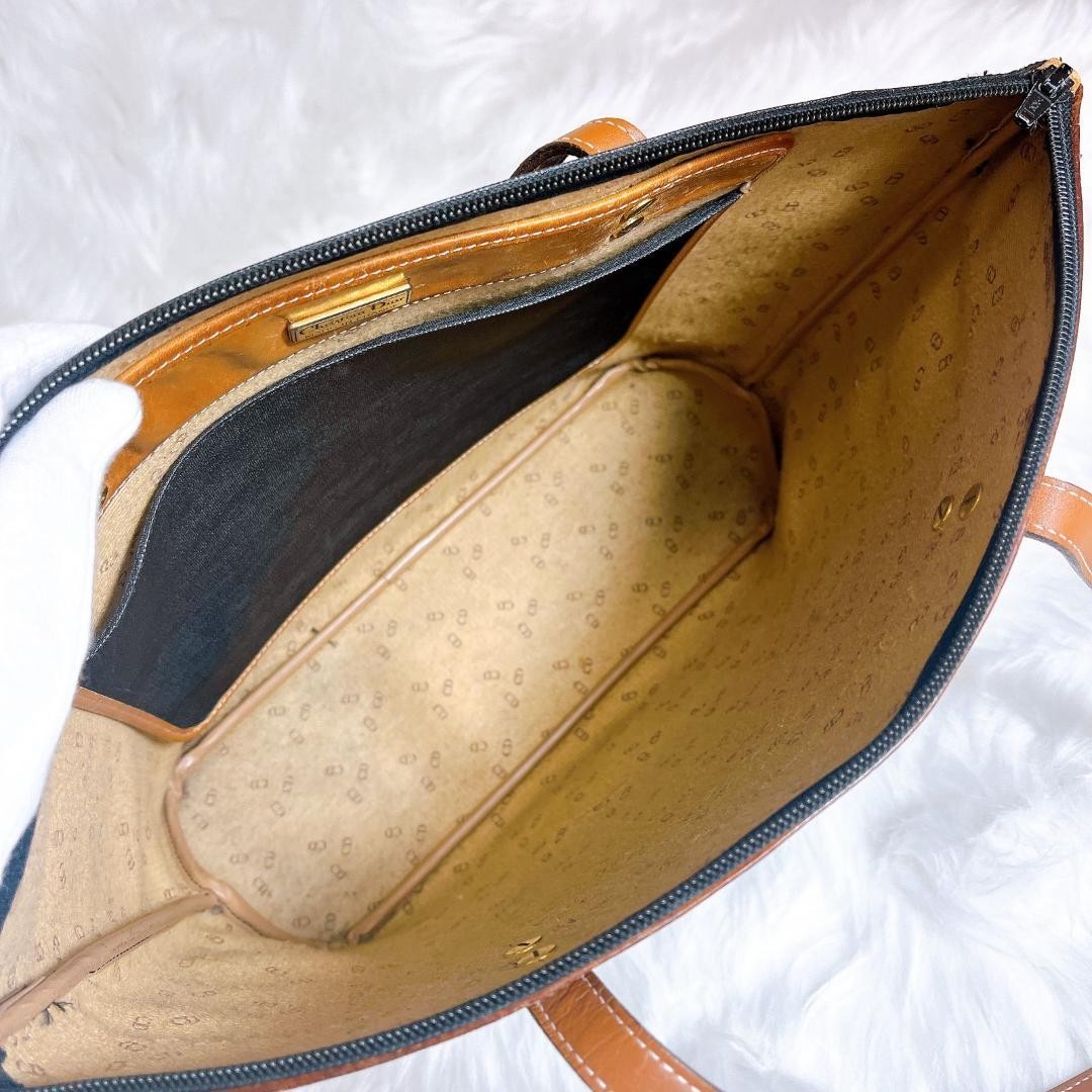Christian Dior Hand Bag Tote Purse CD Nylon Canvas Leather Black Brown Authentic