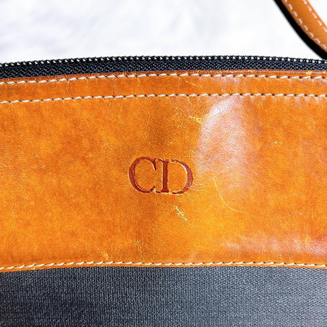 Christian Dior Hand Bag Tote Purse CD Nylon Canvas Leather Black Brown Authentic