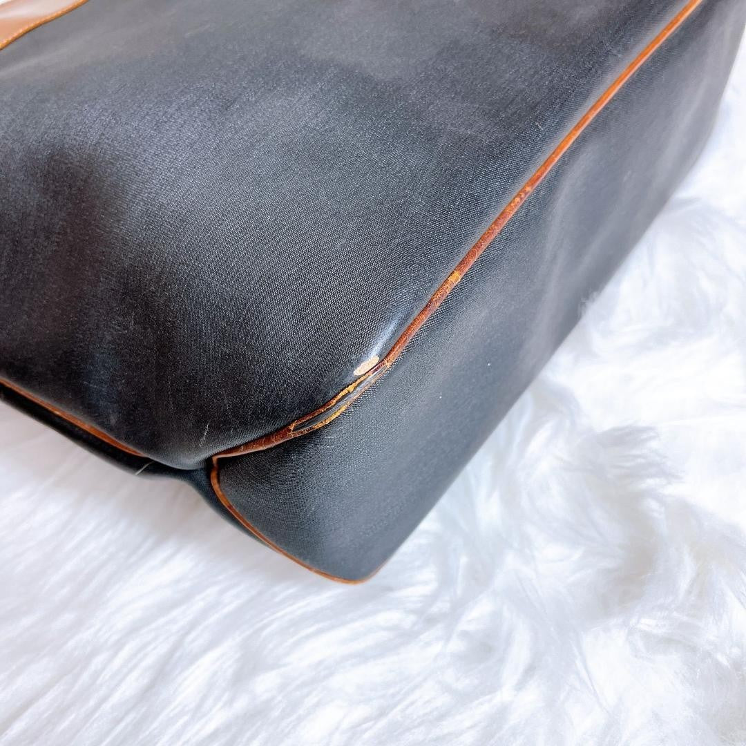 Christian Dior Hand Bag Tote Purse CD Nylon Canvas Leather Black Brown Authentic
