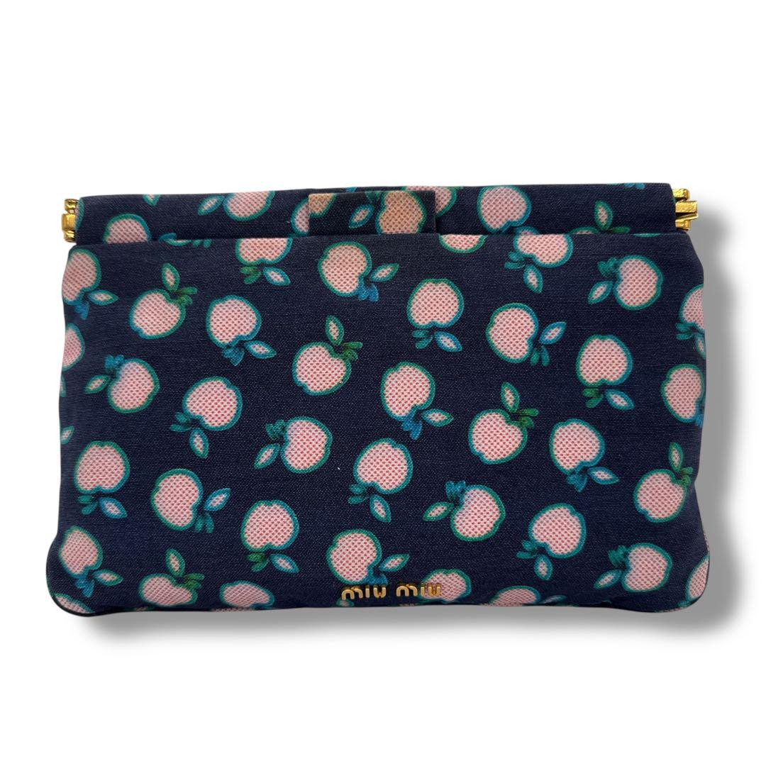 MIU MIU Accessory Pouch Hand Pouch Logo Canvas Navy Authentic