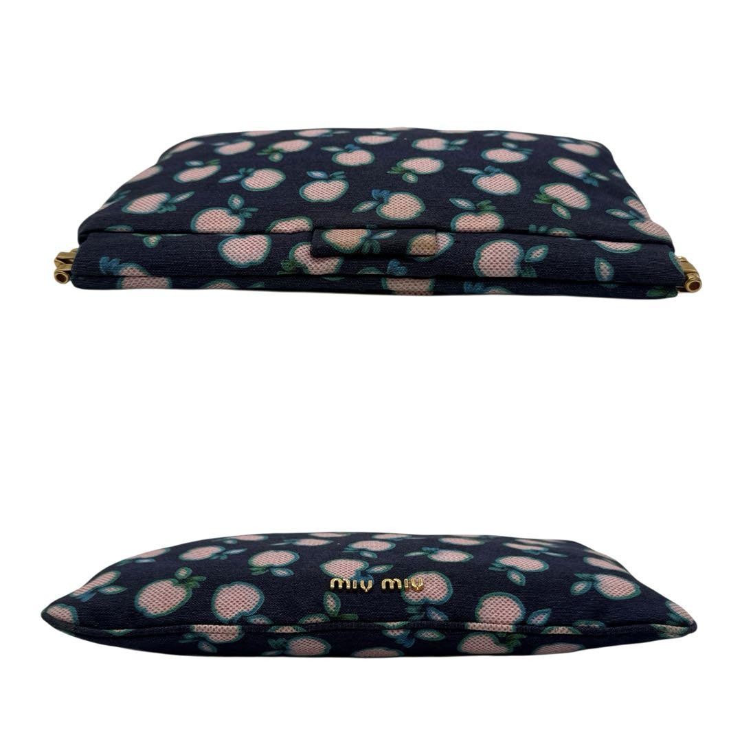 MIU MIU Accessory Pouch Hand Pouch Logo Canvas Navy Authentic