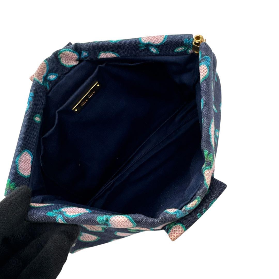 MIU MIU Accessory Pouch Hand Pouch Logo Canvas Navy Authentic