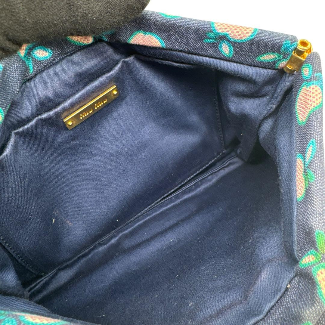 MIU MIU Accessory Pouch Hand Pouch Logo Canvas Navy Authentic