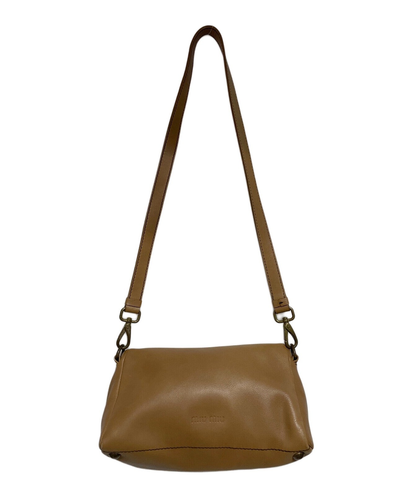 MIU MIU Shoulder Bag Purse Leather Light Brown Authentic