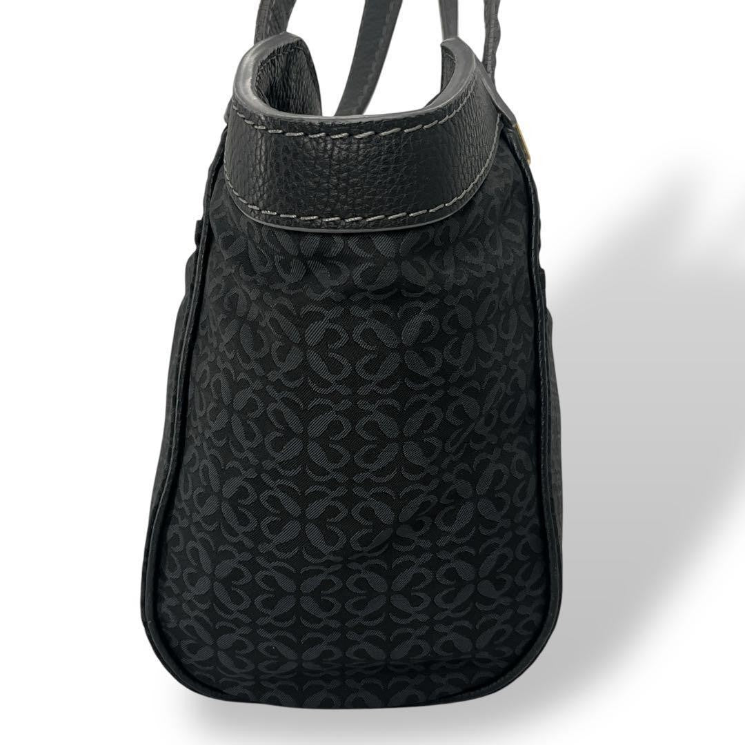 LOEWE Hand Bag Tote Purse Anagram Canvas Leather Black Authentic