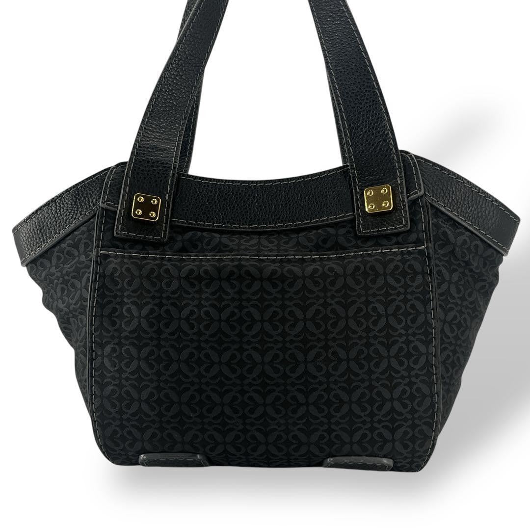 LOEWE Hand Bag Tote Purse Anagram Canvas Leather Black Authentic