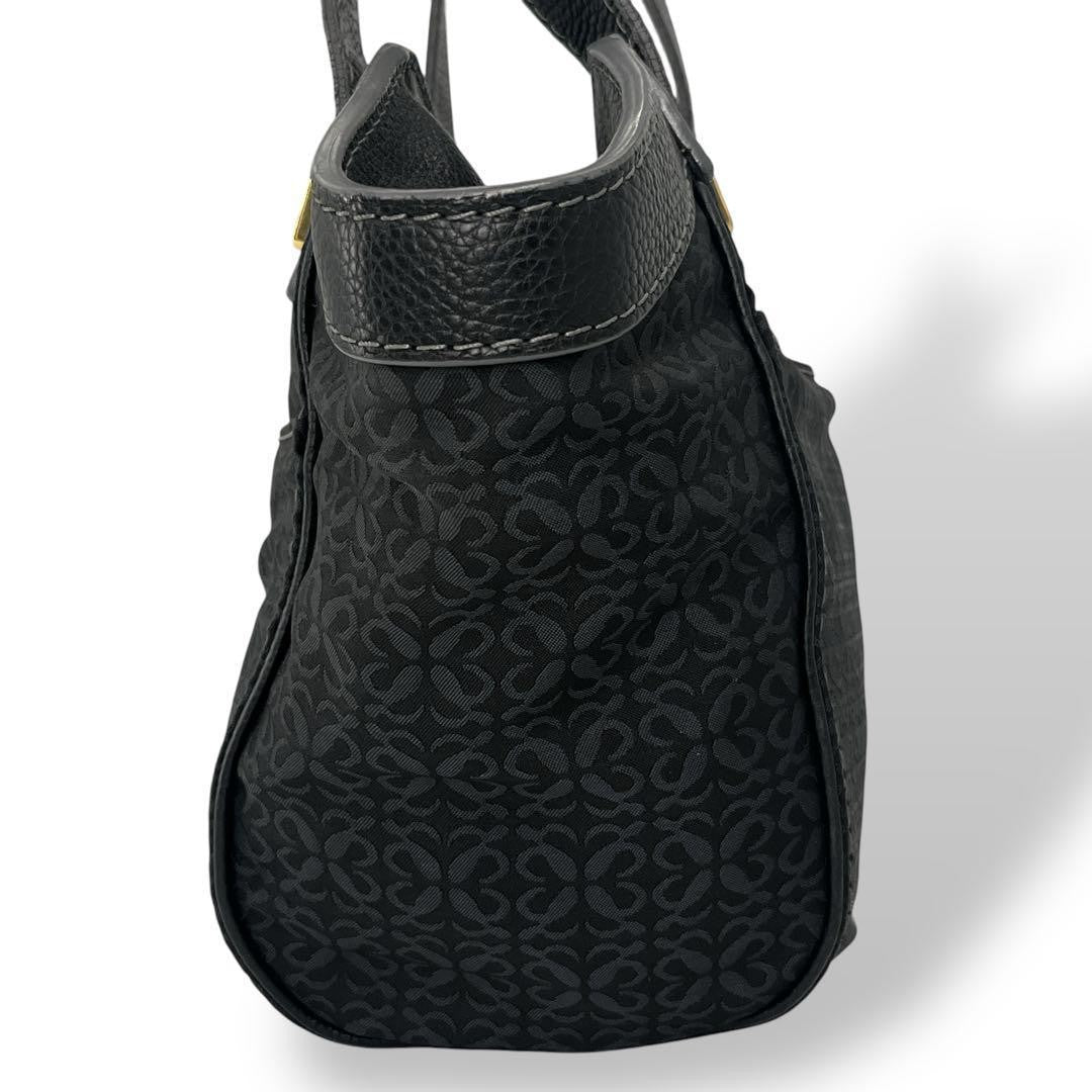 LOEWE Hand Bag Tote Purse Anagram Canvas Leather Black Authentic