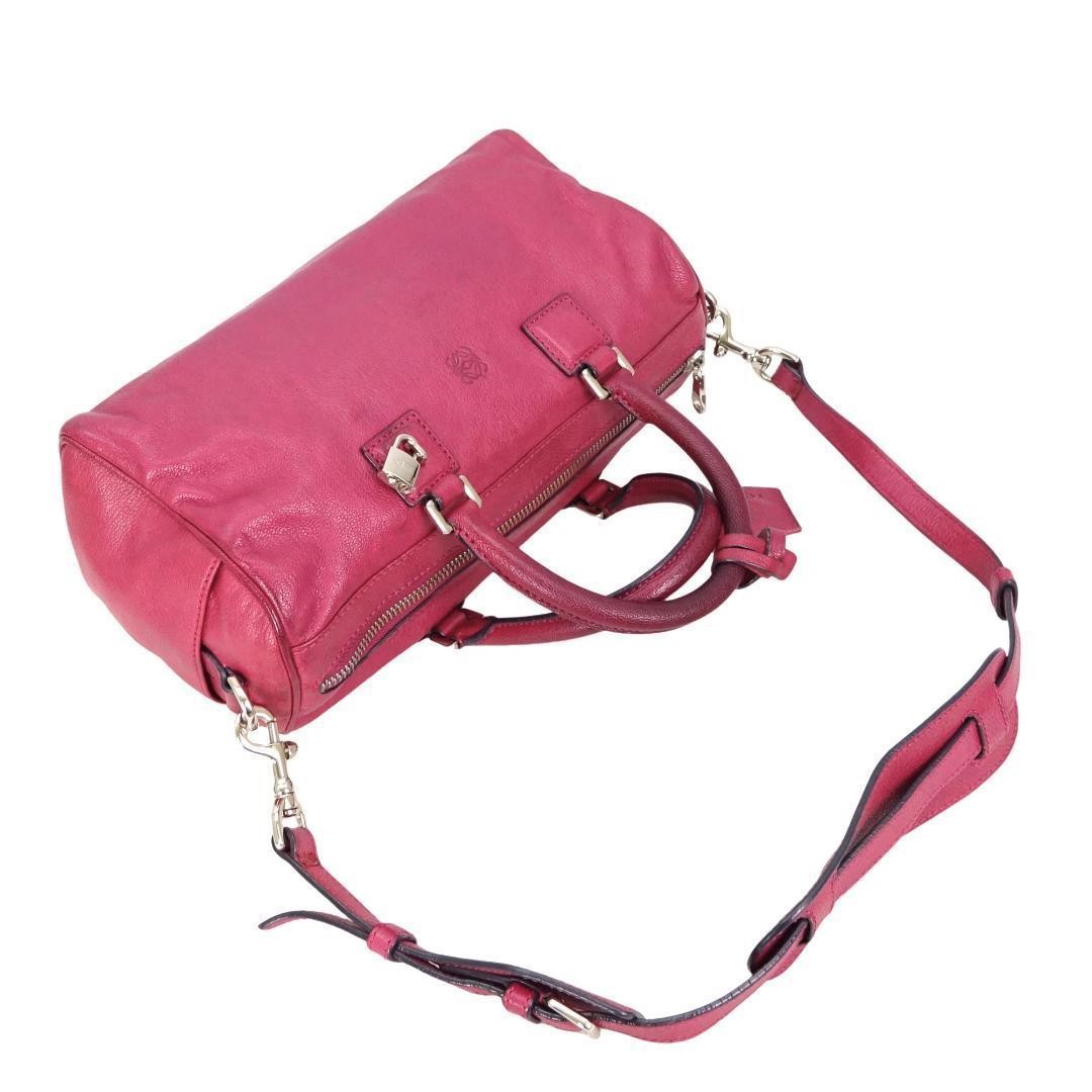 LOEWE Hand Shoulder Bag Tote Purse 2way Anagram Leather Pink Authentic