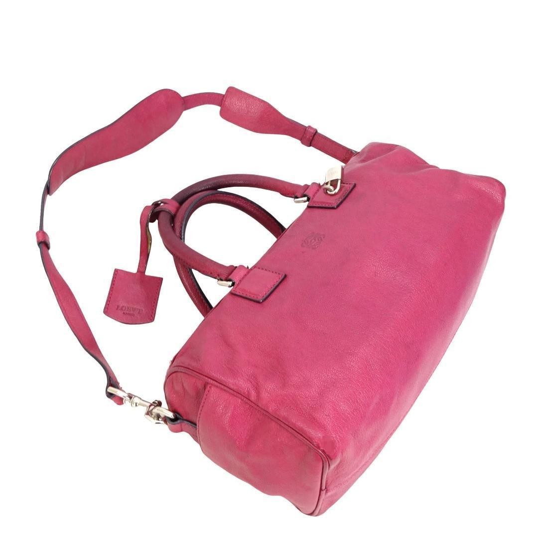 LOEWE Hand Shoulder Bag Tote Purse 2way Anagram Leather Pink Authentic