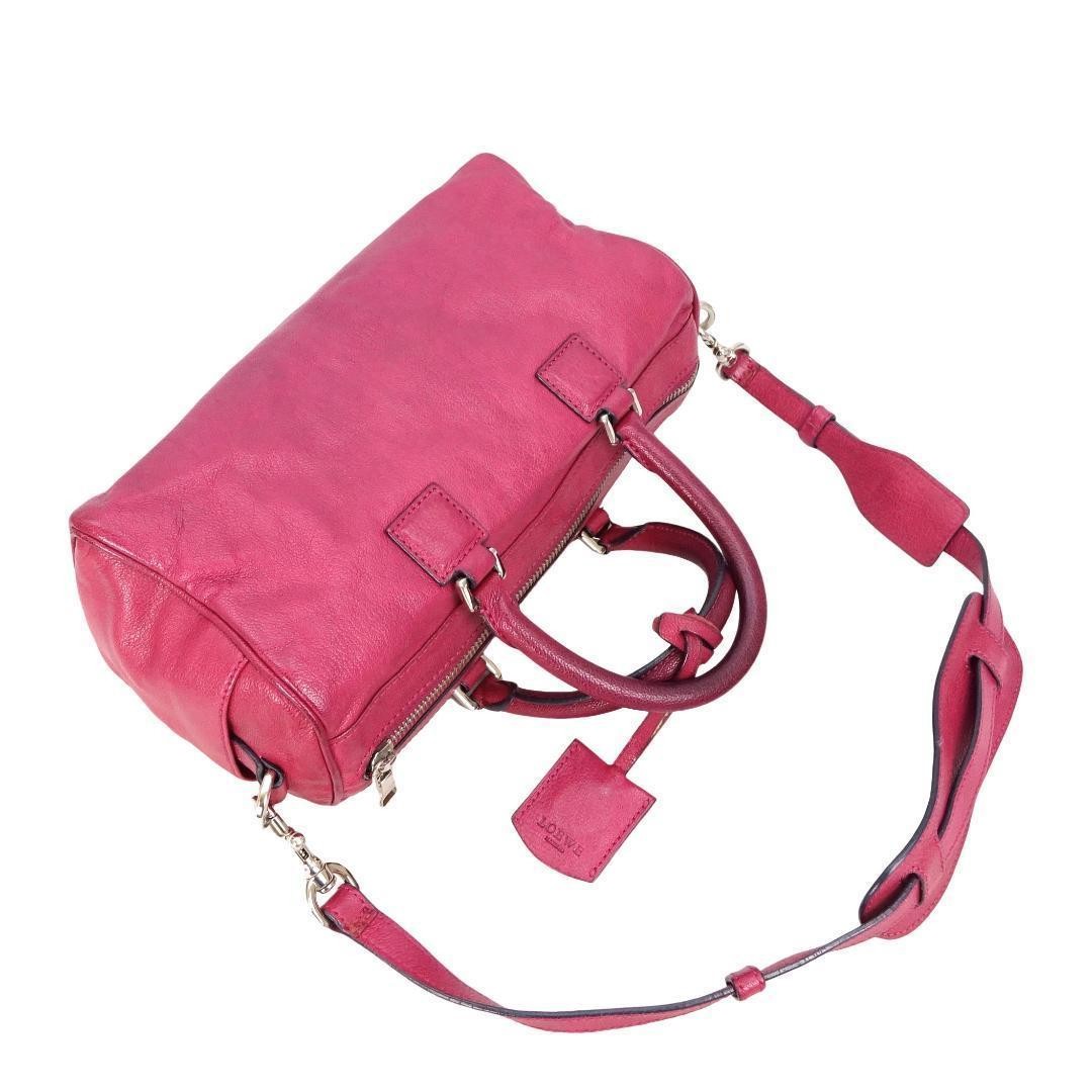 LOEWE Hand Shoulder Bag Tote Purse 2way Anagram Leather Pink Authentic
