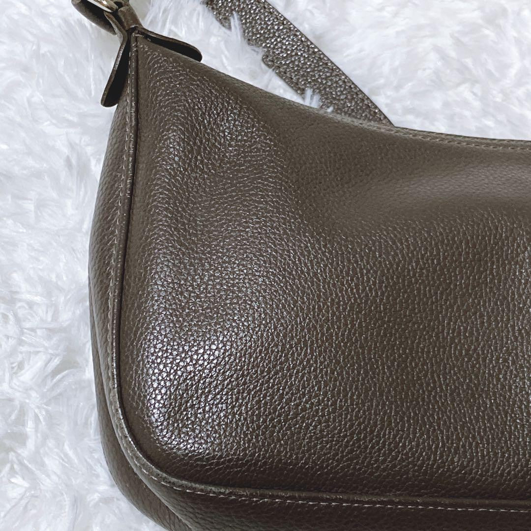 Longchamp Shoulder Bag Purse Leather Gray Authentic