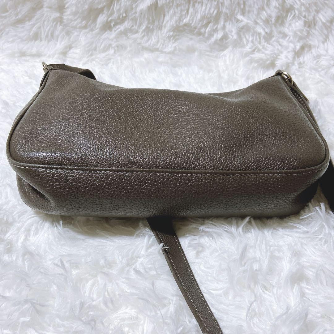 Longchamp Shoulder Bag Purse Leather Gray Authentic