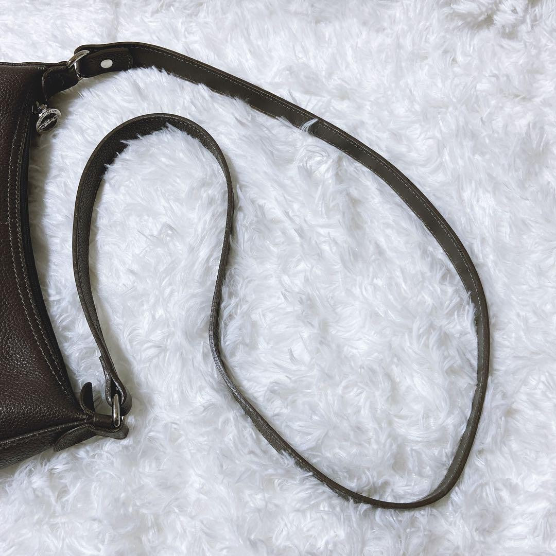 Longchamp Shoulder Bag Purse Leather Gray Authentic
