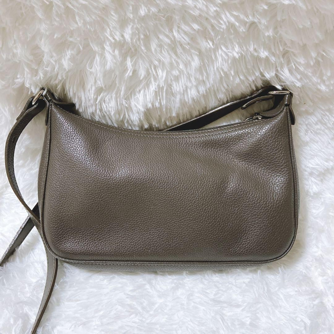 Longchamp Shoulder Bag Purse Leather Gray Authentic