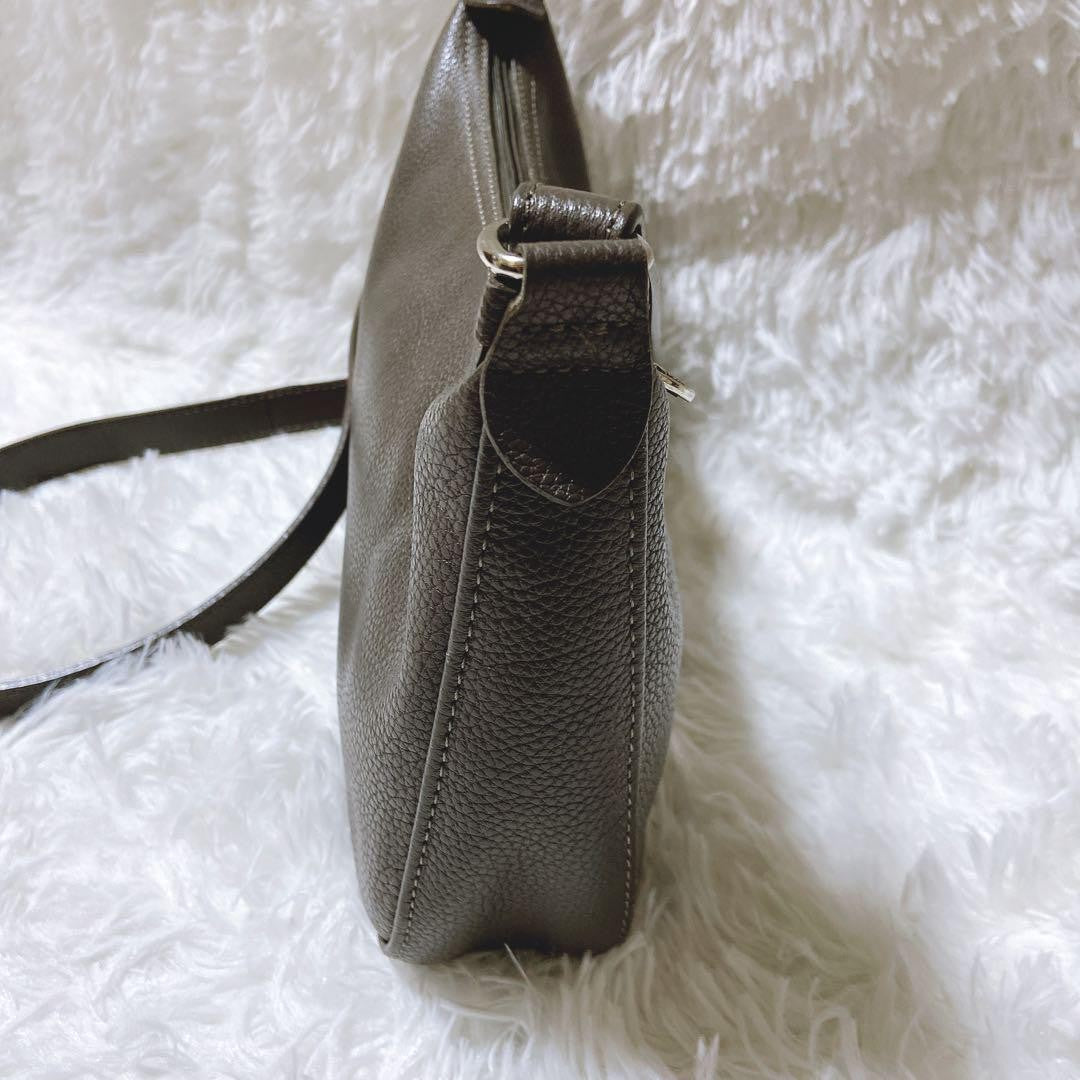 Longchamp Shoulder Bag Purse Leather Gray Authentic