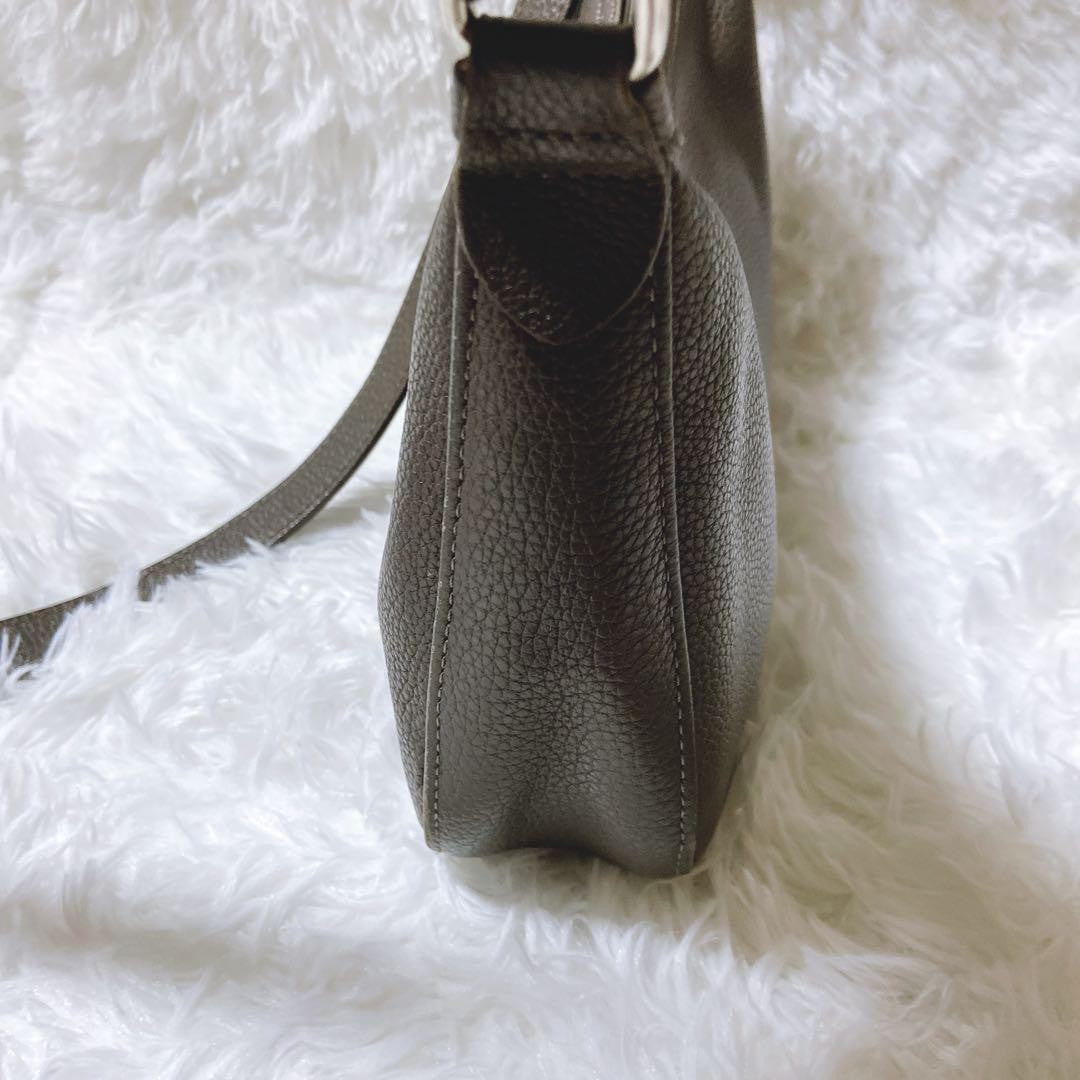 Longchamp Shoulder Bag Purse Leather Gray Authentic