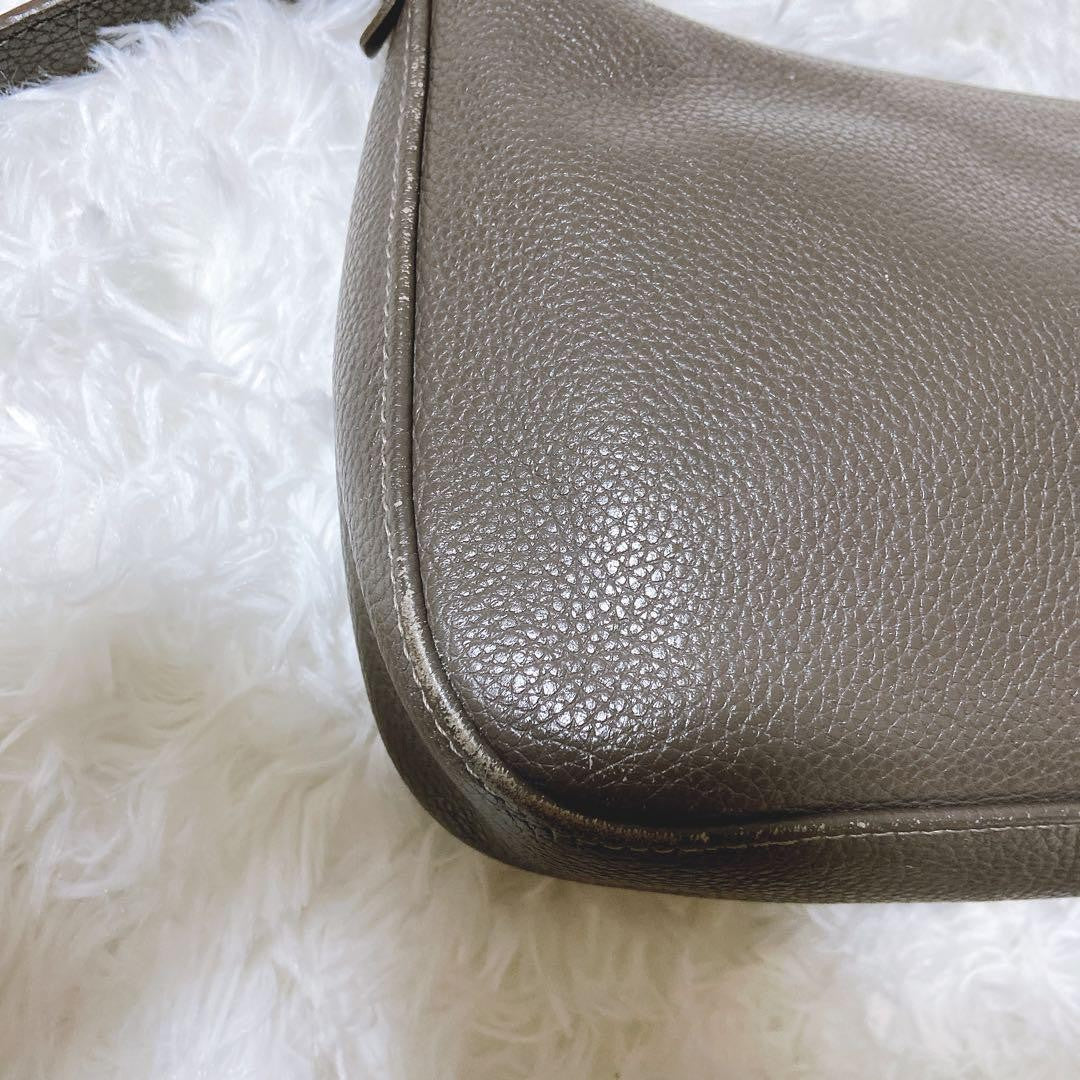 Longchamp Shoulder Bag Purse Leather Gray Authentic