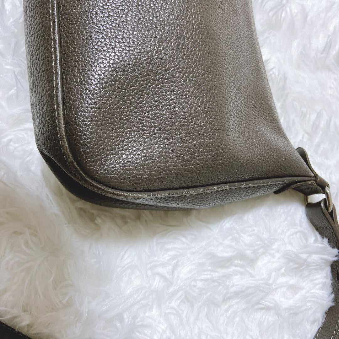 Longchamp Shoulder Bag Purse Leather Gray Authentic