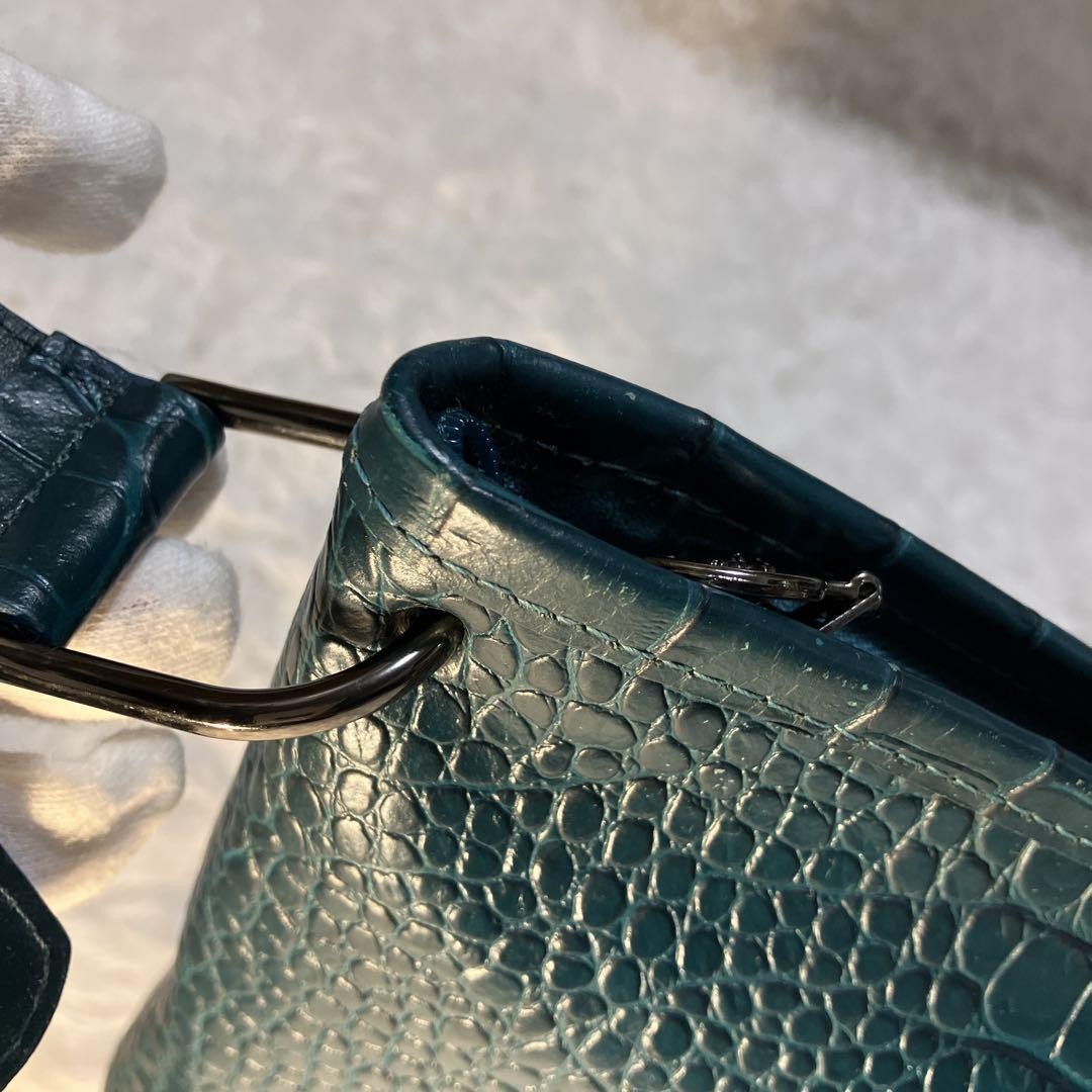Longchamp Shoulder Bag Purse Leather Green Authentic