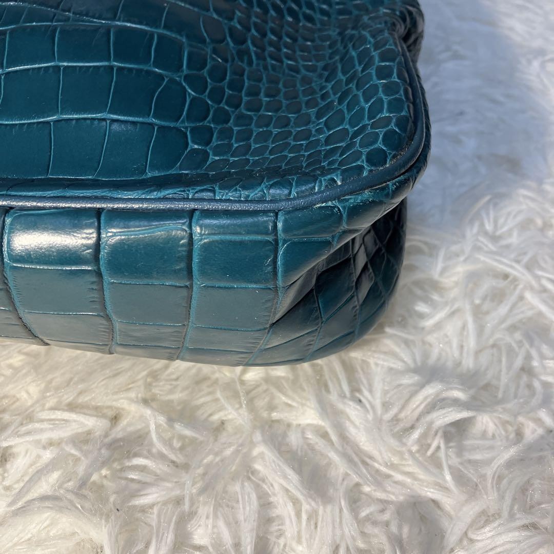 Longchamp Shoulder Bag Purse Leather Green Authentic