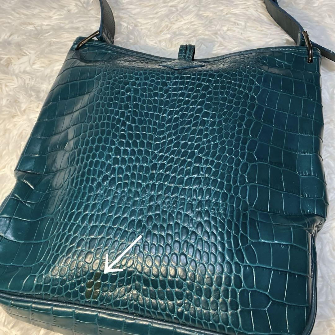 Longchamp Shoulder Bag Purse Leather Green Authentic