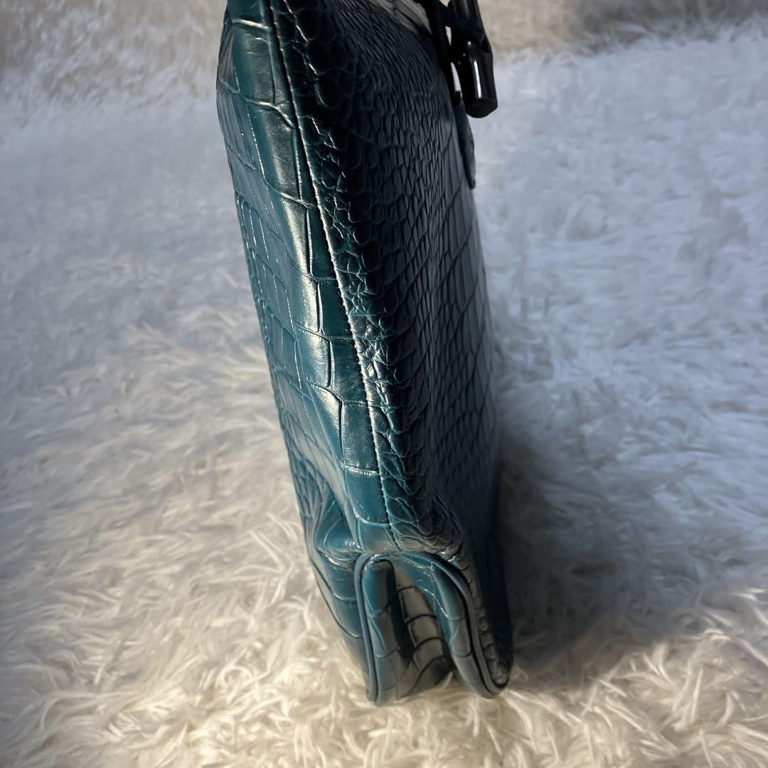 Longchamp Shoulder Bag Purse Leather Green Authentic