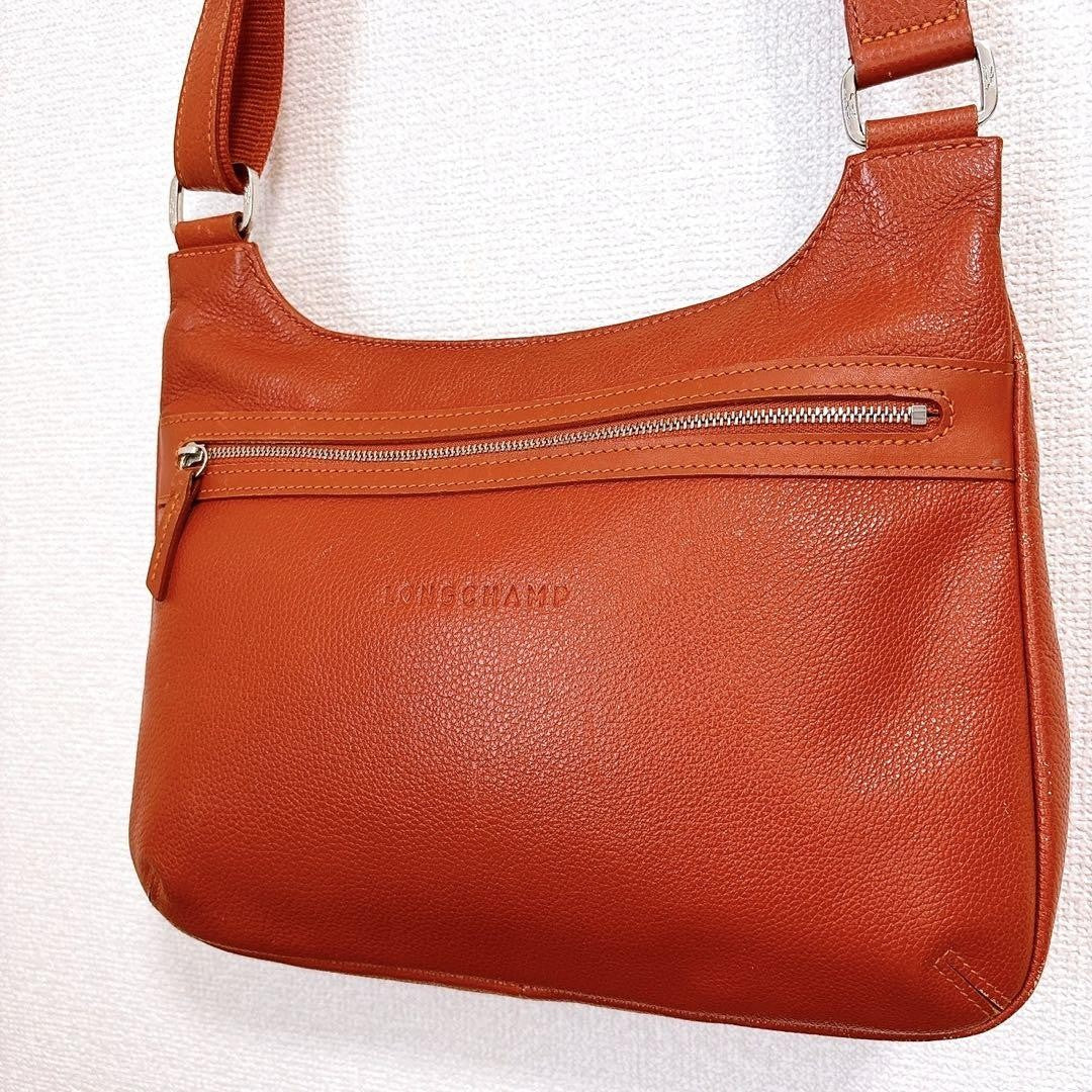 Longchamp Shoulder Bag Purse Leather Orange Authentic