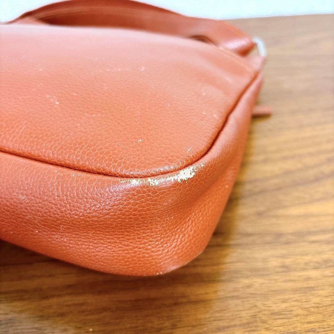 Longchamp Shoulder Bag Purse Leather Orange Authentic