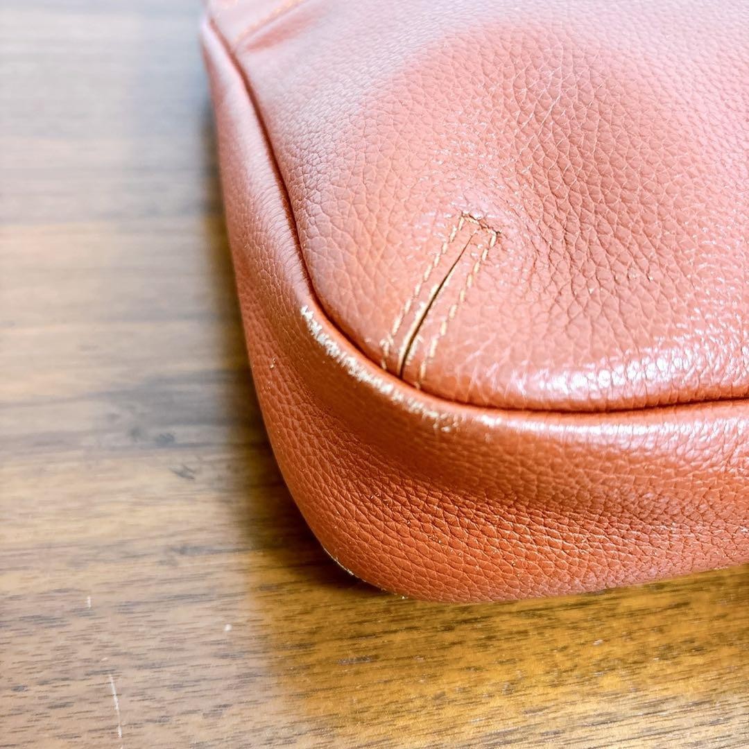 Longchamp Shoulder Bag Purse Leather Orange Authentic